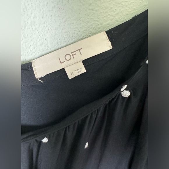 LOFT Puff Sleeve Embroidered Polka Dot Tiered Swing Dress Size Medium - Picture 8 of 10